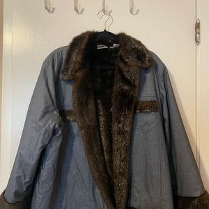 Gray Coat with Faux Fur Trim